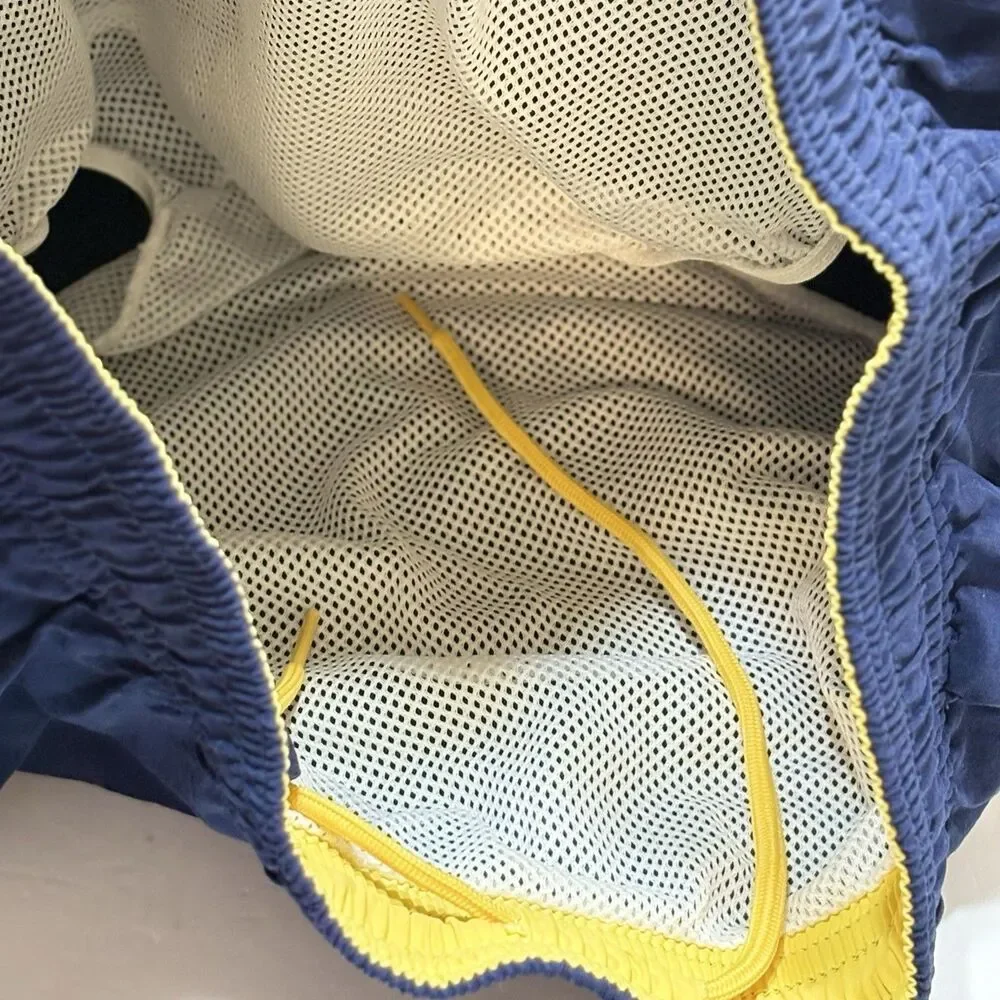 VTG 90s Polo Ralph Lauren Swim Trunks Navy Blue Yellow XXL Retro Mesh Shorts